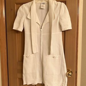 CHANEL Authentic White Knit Mini Dress 36